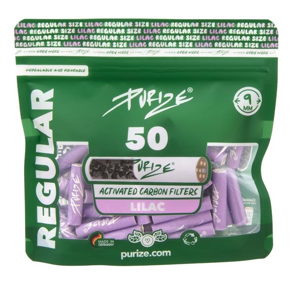 PURIZE Aktivkohlefilter LILAC ø 9mm 50er Packung